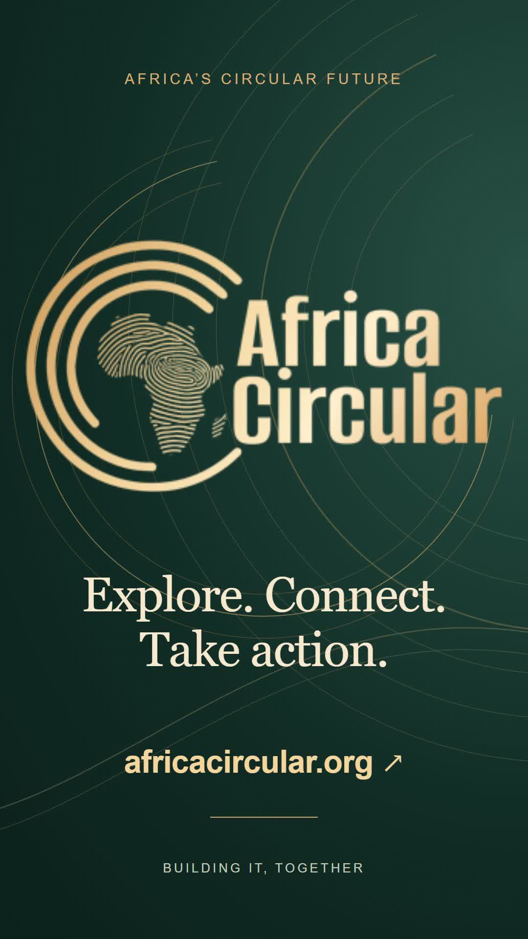 Gold Africa Circular logo treatment on a green vertical film closing card.