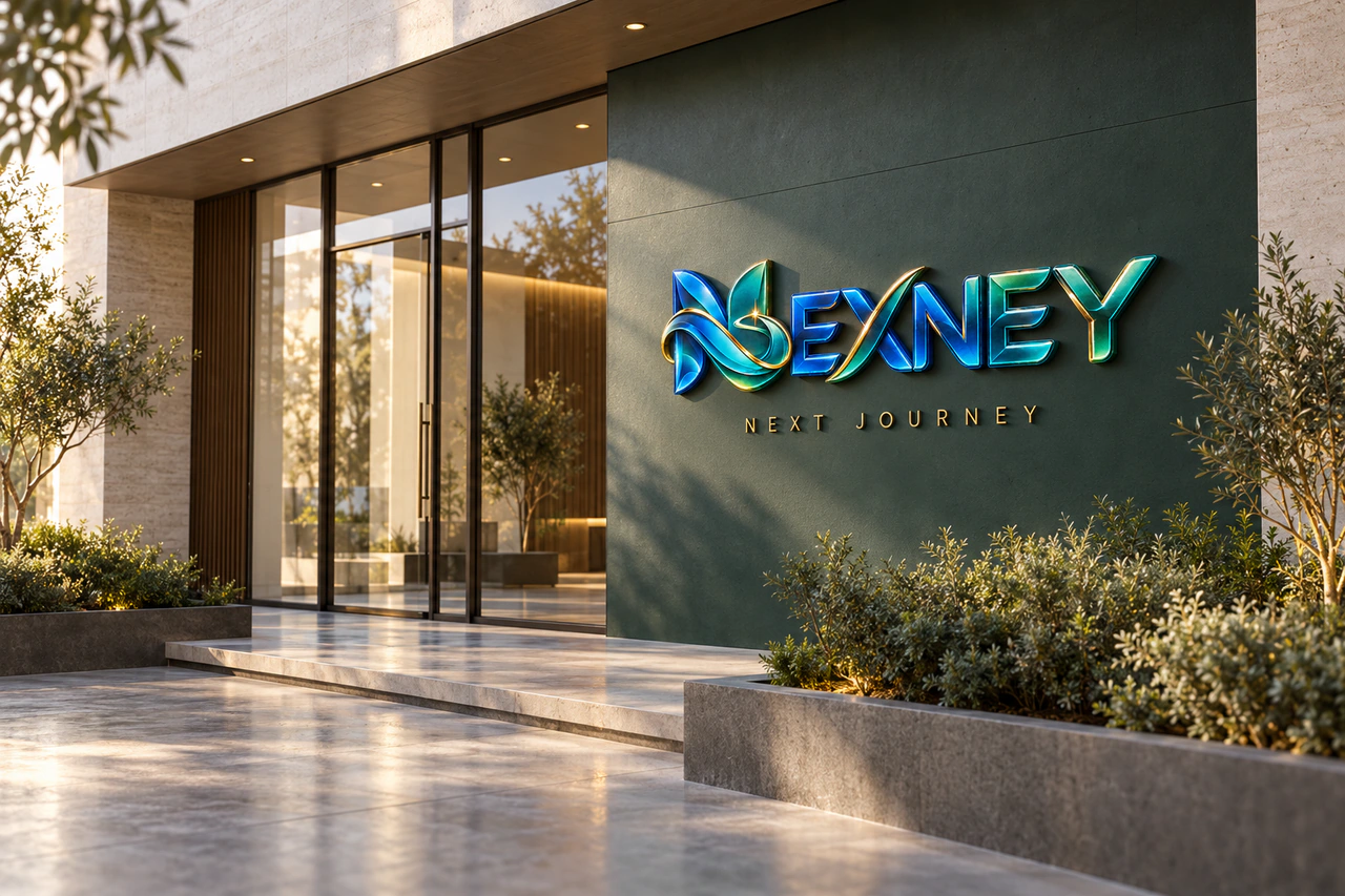 Concept showing Nexney branding on a studio entrance.